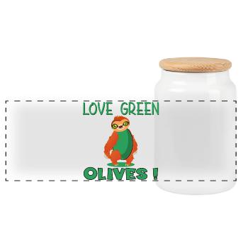 LIEBE GRÜNE OLIVEN - FAULTIER TIER - Panorama Keksdose mit Holzdeckel - Weiß - Vorne