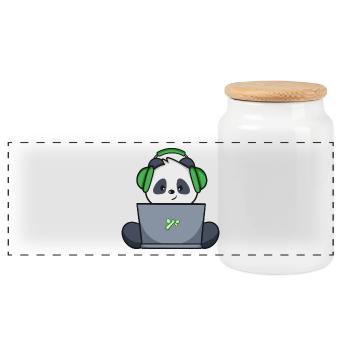 Gaming Panda mit grünem Headset - Panorama Keksdose mit Holzdeckel - Weiß - Vorne