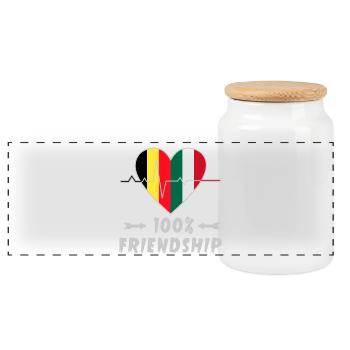 Belgium and Italy 100% friendship - Panoramic Cookie Jar with Wooden Lid - white - Front