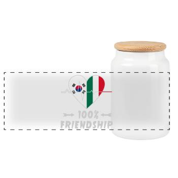 100 % amitié entre la Corée du Sud et l'Italie - Boîte à biscuits avec couvercle en bois - blanc - Devant
