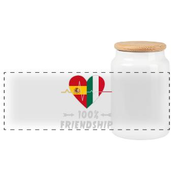 Spanien und Italien 100% Freundschaft - Panorama Keksdose mit Holzdeckel - Weiß - Vorne