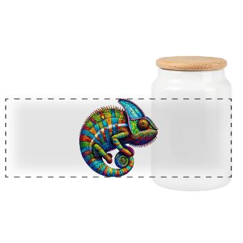 Chameleon - Panoramic Cookie Jar with Wooden Lid - white - Front