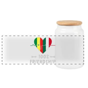 Senegal and Italy 100% friendship - Panoramic Cookie Jar with Wooden Lid - white - Front