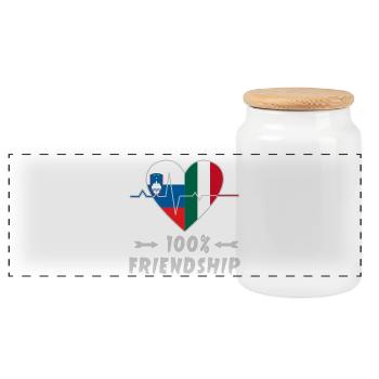 Slowenien und Italien 100% Freundschaft - Panorama Keksdose mit Holzdeckel - Weiß - Vorne