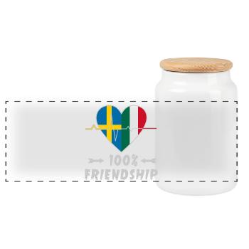 Sweden and Italy 100% friendship - Panoramic Cookie Jar with Wooden Lid - white - Front