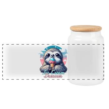 Cream Dreamer Cute Sloth with Cream Gift - Panoramic Cookie Jar with Wooden Lid - white - Front