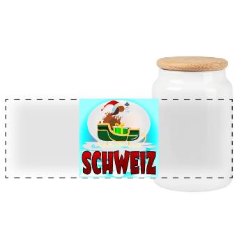 WEIHNACHTEN BERNHARDINER - SCHWEIZER HUND SCHWEIZ - Panorama Keksdose mit Holzdeckel - Weiß - Vorne