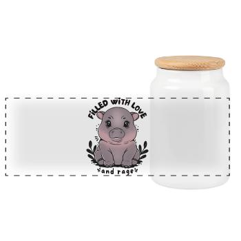 Hippo Filled with Love and Rage - Panoramic Cookie Jar with Wooden Lid - white - Front