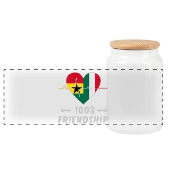 Ghana and Italy 100% friendship - Panoramic Cookie Jar with Wooden Lid - white - Front