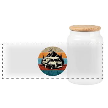 Caravane-Camping-Camping-rétro - Boîte à biscuits avec couvercle en bois - blanc - Devant