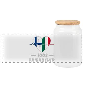 Finland and Italy 100% friendship - Panoramic Cookie Jar with Wooden Lid - white - Front