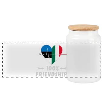 Estonia and Italy 100% friendship - Panoramic Cookie Jar with Wooden Lid - white - Front