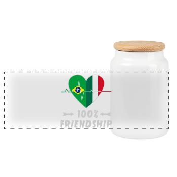 Brasilien und Italien 100% Freundschaft - Panorama Keksdose mit Holzdeckel - Weiß - Vorne