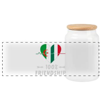 Algeria and Italy 100% friendship - Panoramic Cookie Jar with Wooden Lid - white - Front
