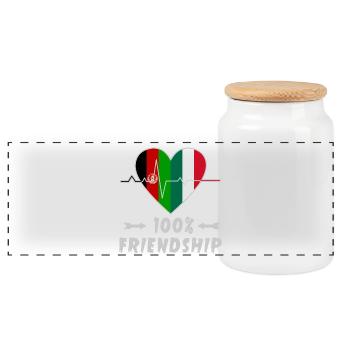 Afghanistan and Italy 100% friendship - Panoramic Cookie Jar with Wooden Lid - white - Front