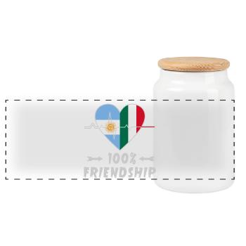 Argentina and Italy 100% friendship - Panoramic Cookie Jar with Wooden Lid - white - Front