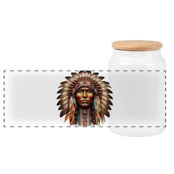 Amerikanisch, Indianer, Amerikaner - Panorama Keksdose mit Holzdeckel - Weiß - Vorne