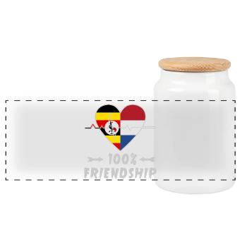 Uganda und Niederlande 100% Freundschaft - Panorama Keksdose mit Holzdeckel - Weiß - Vorne