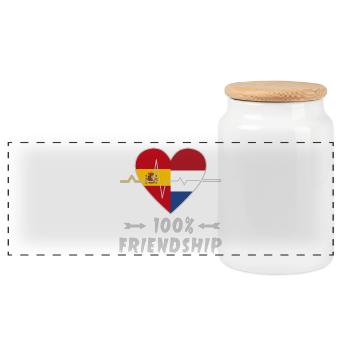 Spanien und Niederlande 100% Freundschaft - Panorama Keksdose mit Holzdeckel - Weiß - Vorne