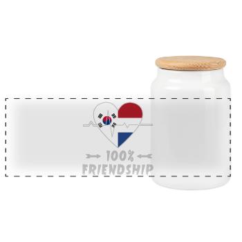 Südkorea und Niederlande 100% Freundschaft - Panorama Keksdose mit Holzdeckel - Weiß - Vorne