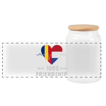 Rumänien und Niederlande 100% Freundschaft - Panorama Keksdose mit Holzdeckel - Weiß - Vorne