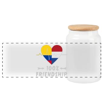 Kolumbien und Niederlande 100% Freundschaft - Panorama Keksdose mit Holzdeckel - Weiß - Vorne