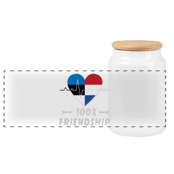 Estland und Niederlande 100% Freundschaft - Panorama Keksdose mit Holzdeckel - Weiß - Vorne