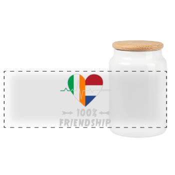 Ireland and Netherlands 100% friendship - Panoramic Cookie Jar with Wooden Lid - white - Front