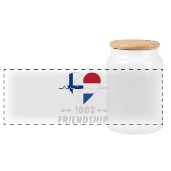 Finland and the Netherlands 100% friendship - Panoramic Cookie Jar with Wooden Lid - white - Front
