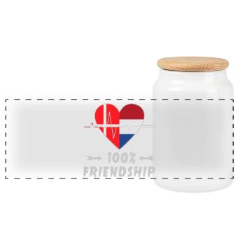 Denmark and Netherlands 100% friendship - Panoramic Cookie Jar with Wooden Lid - white - Front