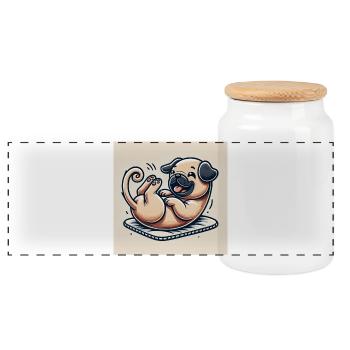 Playful dog with muscle body - Panoramic Cookie Jar with Wooden Lid - white - Front
