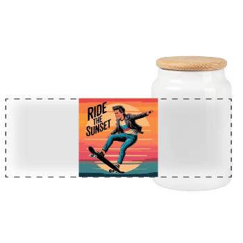Ride the Sunset Skateboarder - Panoramic Cookie Jar with Wooden Lid - white - Front