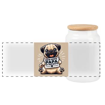 Kuscheliger Welpen-Aufdruck für Papas - Panorama Keksdose mit Holzdeckel - Weiß - Vorne