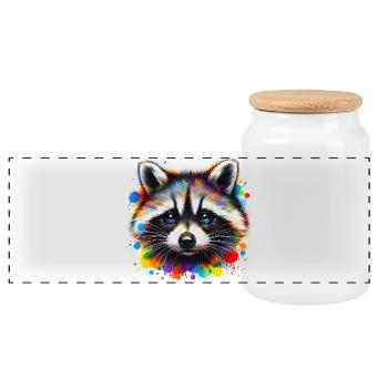 Raccoon - Panoramic Cookie Jar with Wooden Lid - white - Front
