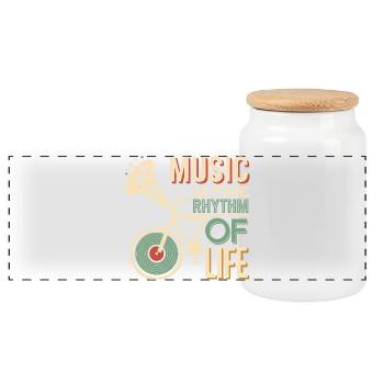 Music is the Rhythm of Life - Panoramic Cookie Jar with Wooden Lid - white - Front