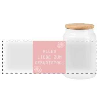 ALLES LIEBE ZUM GEBURTSTAG - HERZEN - Panorama Keksdose mit Holzdeckel - Weiß - Vorne