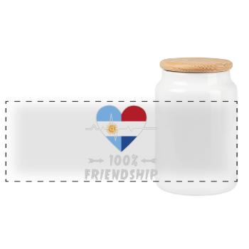 Argentina and the Netherlands 100% friendship - Panoramic Cookie Jar with Wooden Lid - white - Front