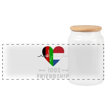 Afghanistan and the Netherlands 100% friendship - Panoramic Cookie Jar with Wooden Lid - white - Front