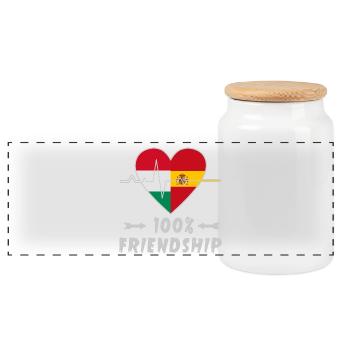 Hungary and Spain 100% friendship - Panoramic Cookie Jar with Wooden Lid - white - Front