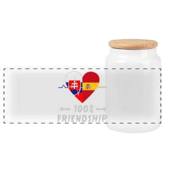 Slowakei und Spanien 100% Freundschaft - Panorama Keksdose mit Holzdeckel - Weiß - Vorne
