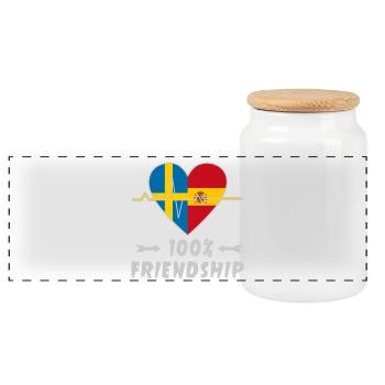 Sweden and Spain 100% friendship - Panoramic Cookie Jar with Wooden Lid - white - Front