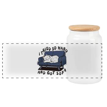 Sofa Nap Cat: I Tried So Hard - Panoramic Cookie Jar with Wooden Lid - white - Front