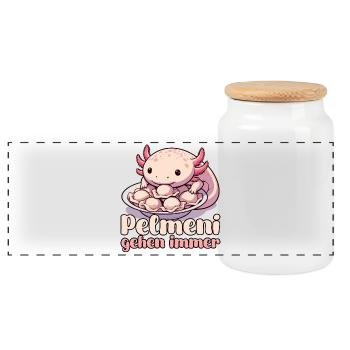 Axolotl Pelmeni gehen immer Geschenk - Panorama Keksdose mit Holzdeckel - Weiß - Vorne