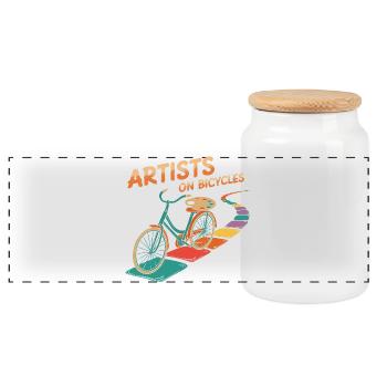 Artists on Bicycles - Panoramic Cookie Jar with Wooden Lid - white - Front