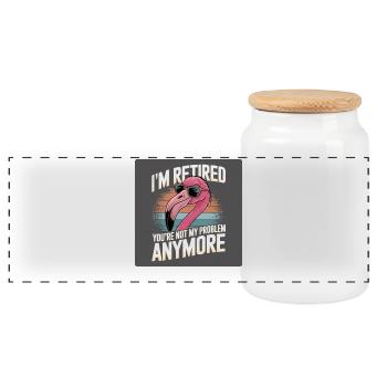 Flamingo: Im retired you're not my problem anymore - Panorama Keksdose mit Holzdeckel - Weiß - Vorne