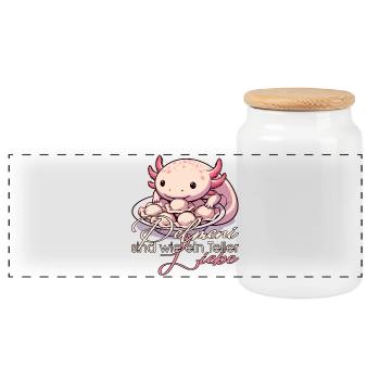 Axolotl Pelmeni Teller Liebe Geschenk - Panorama Keksdose mit Holzdeckel - Weiß - Vorne