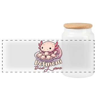 Axolotl Pelmeni True Love Gift - Panoramic Cookie Jar with Wooden Lid - white - Front
