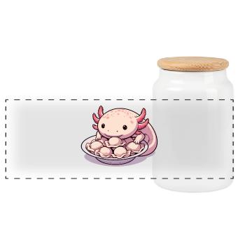 Axolotl Pelmeni Cute Gift - Panoramic Cookie Jar with Wooden Lid - white - Front