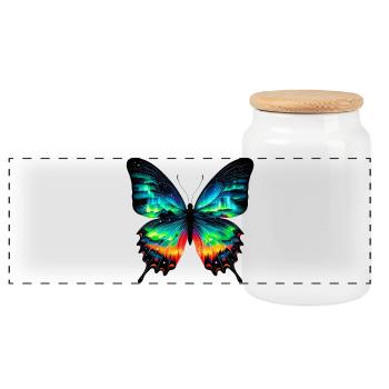 Butterfly - Panoramic Cookie Jar with Wooden Lid - white - Front