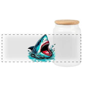 Shark - Panoramic Cookie Jar with Wooden Lid - white - Front